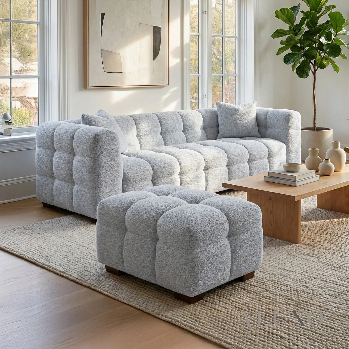 Tivaro Footstool in Pearl Boucle
