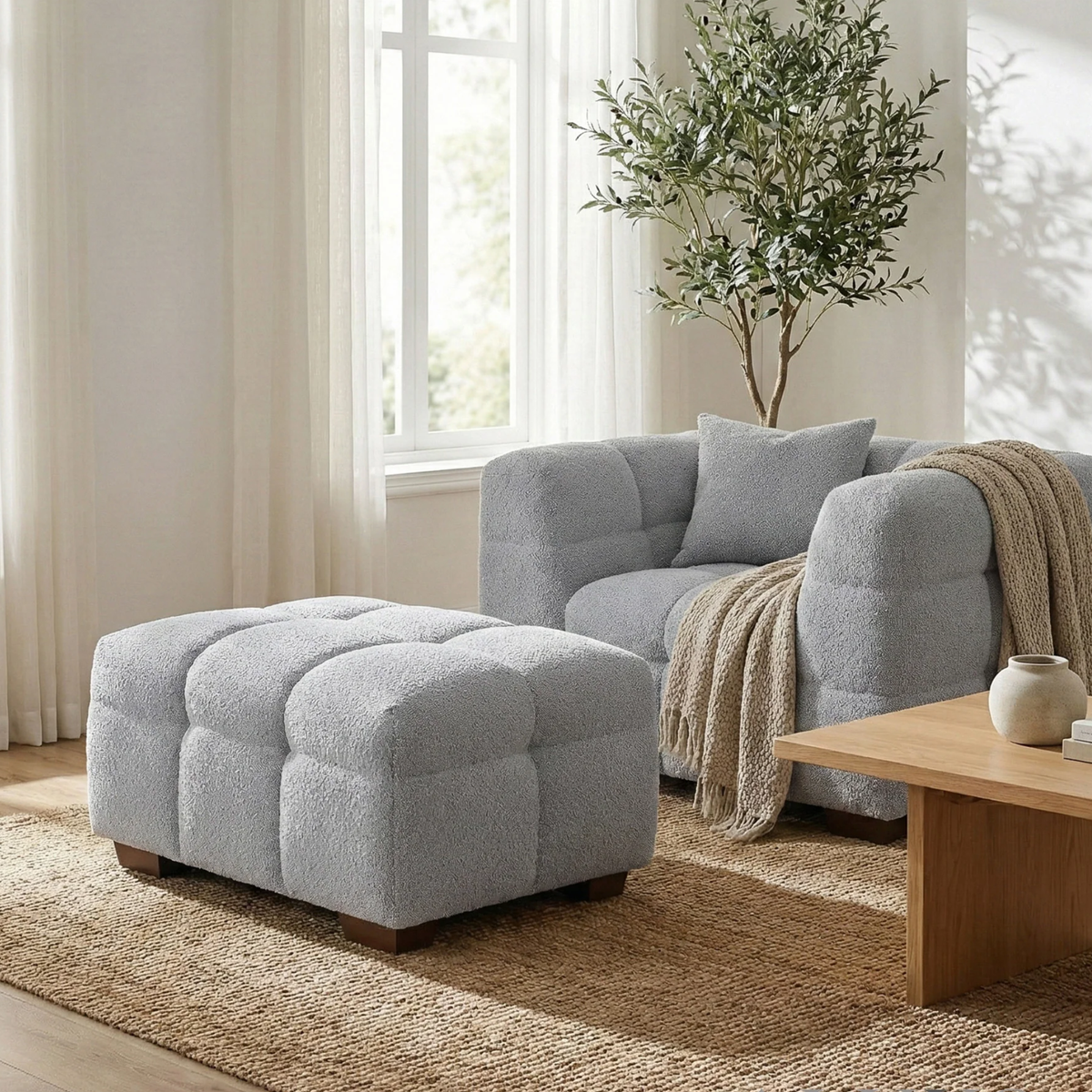 Tivaro Footstool in Pearl Boucle