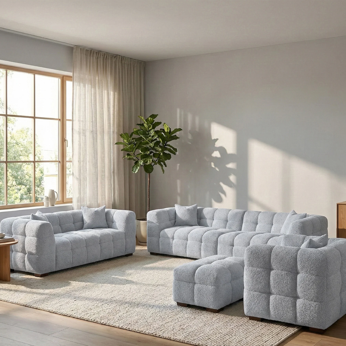 Tivaro Footstool in Pearl Boucle