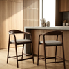 Tressa Walnut Bar Stool with Oatmeal Boucle Upholstery