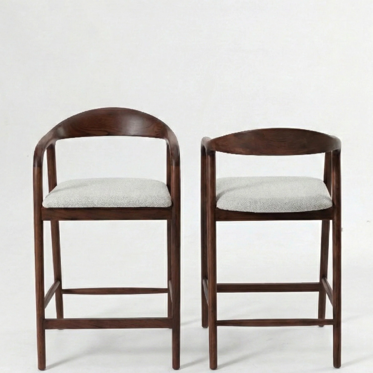 Tressa Walnut Bar Stool with Oatmeal Boucle Upholstery