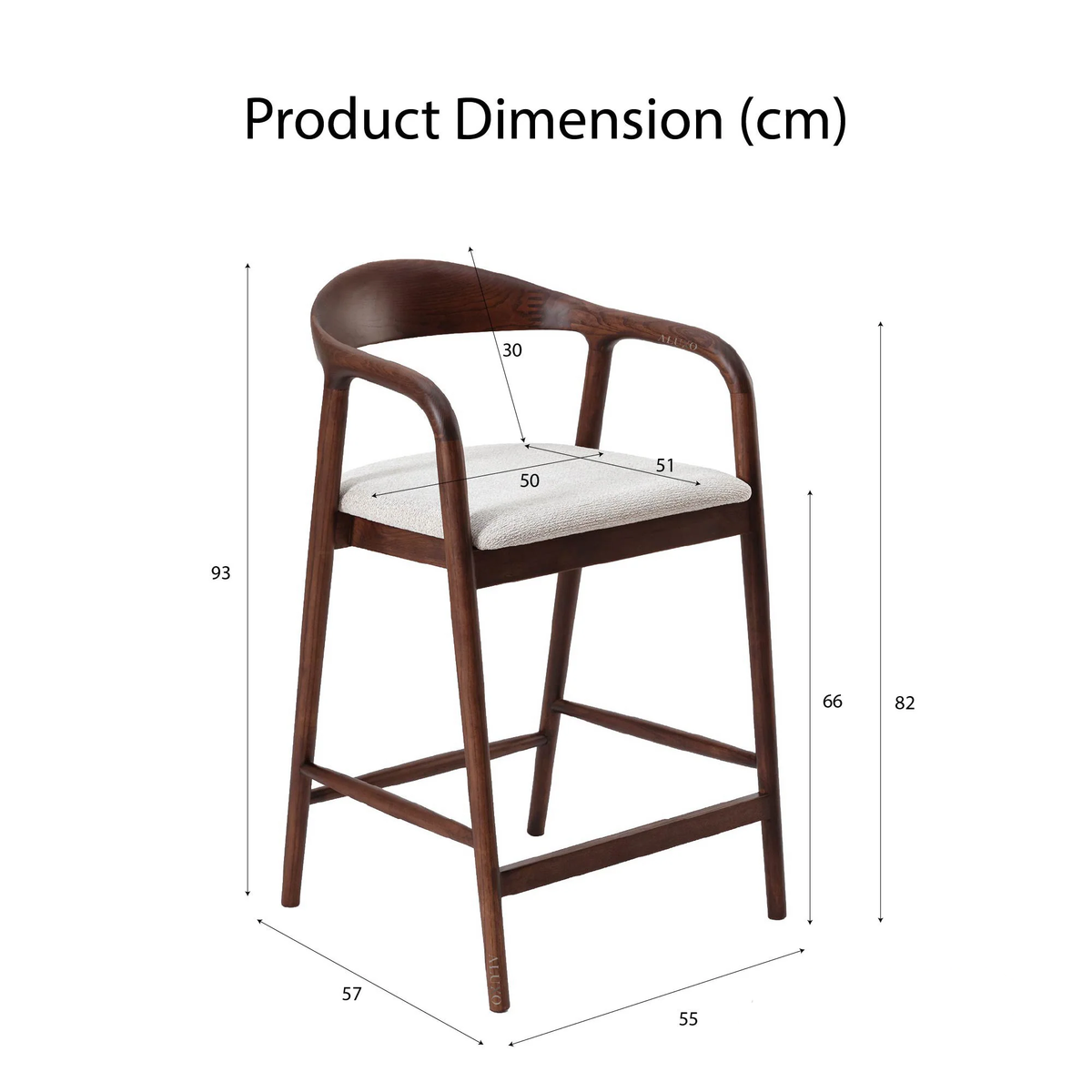 Tressa Walnut Bar Stool with Oatmeal Boucle Upholstery