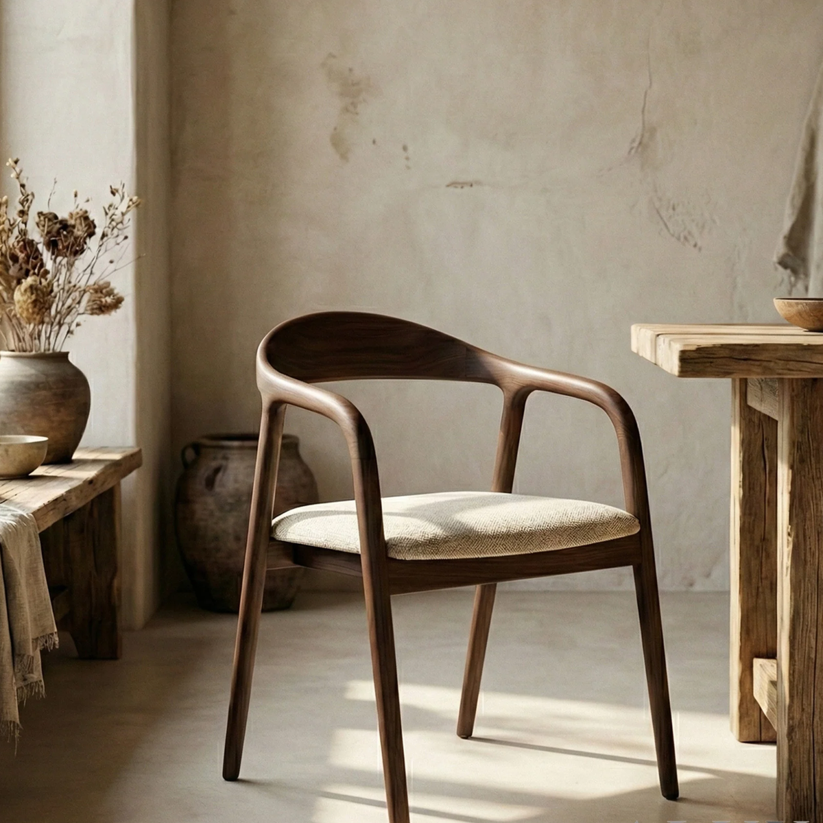 Tressa Walnut Dining Chair in Oatmeal Bouclé - Set of 2