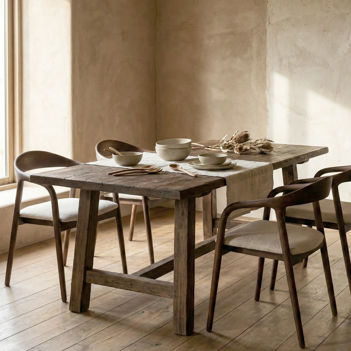 Tressa Walnut Dining Chair in Oatmeal Bouclé - Set of 2