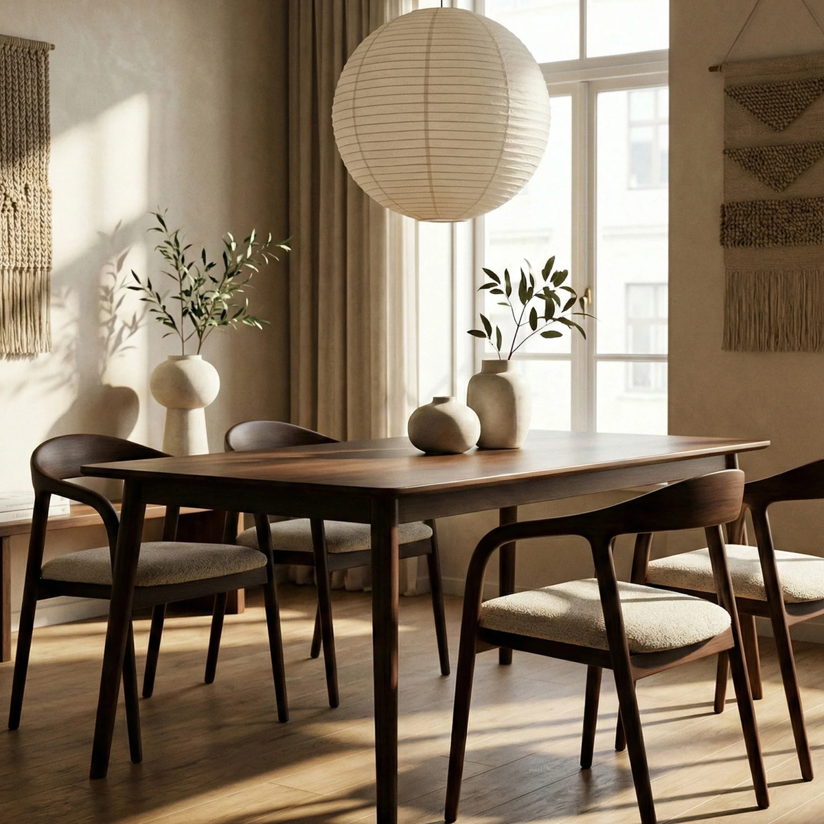 Tressa Walnut Dining Chair in Oatmeal Bouclé - Set of 2