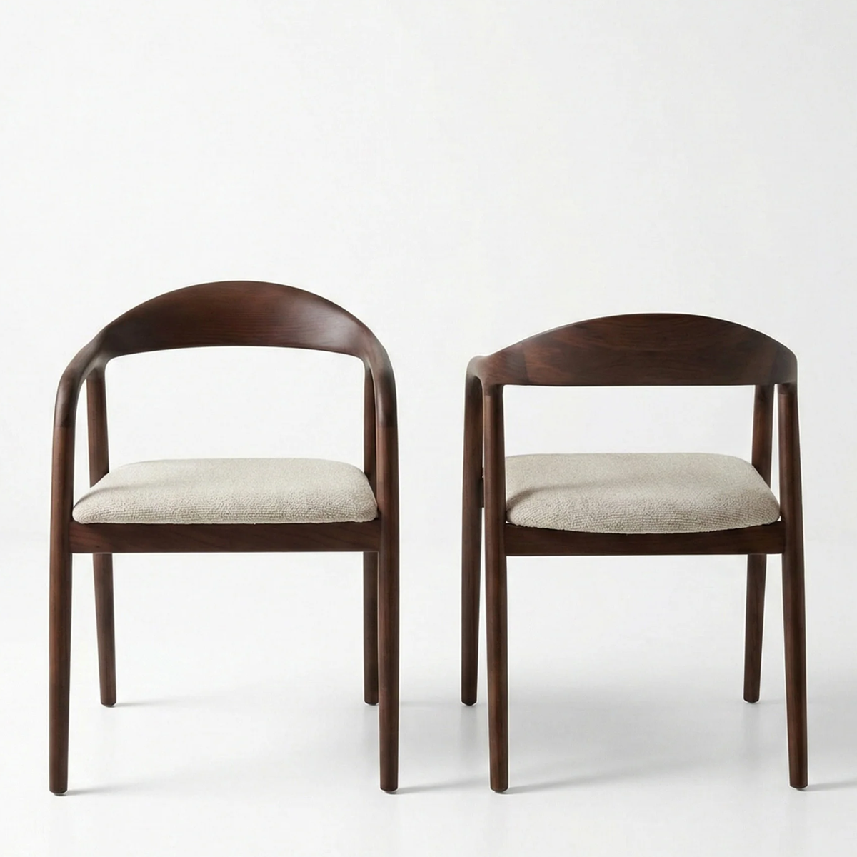 Tressa Walnut Dining Chair in Oatmeal Bouclé - Set of 2