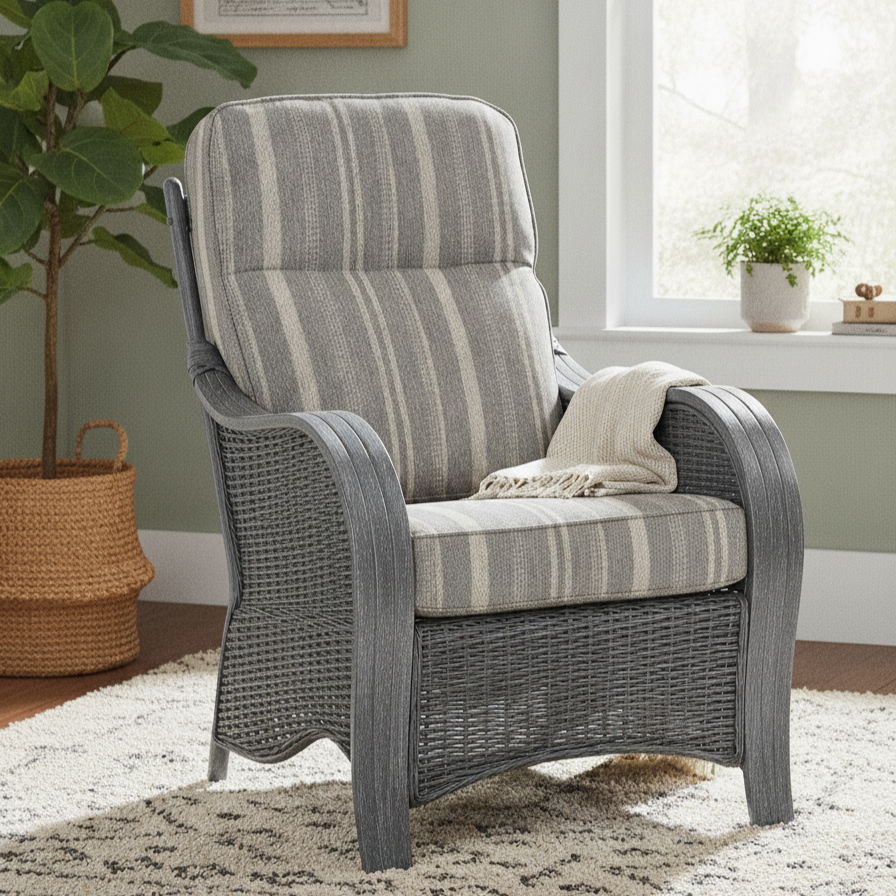 Turin Grey Wash Cane Set of 2 Armchairs in Imperial Dusk Stripe