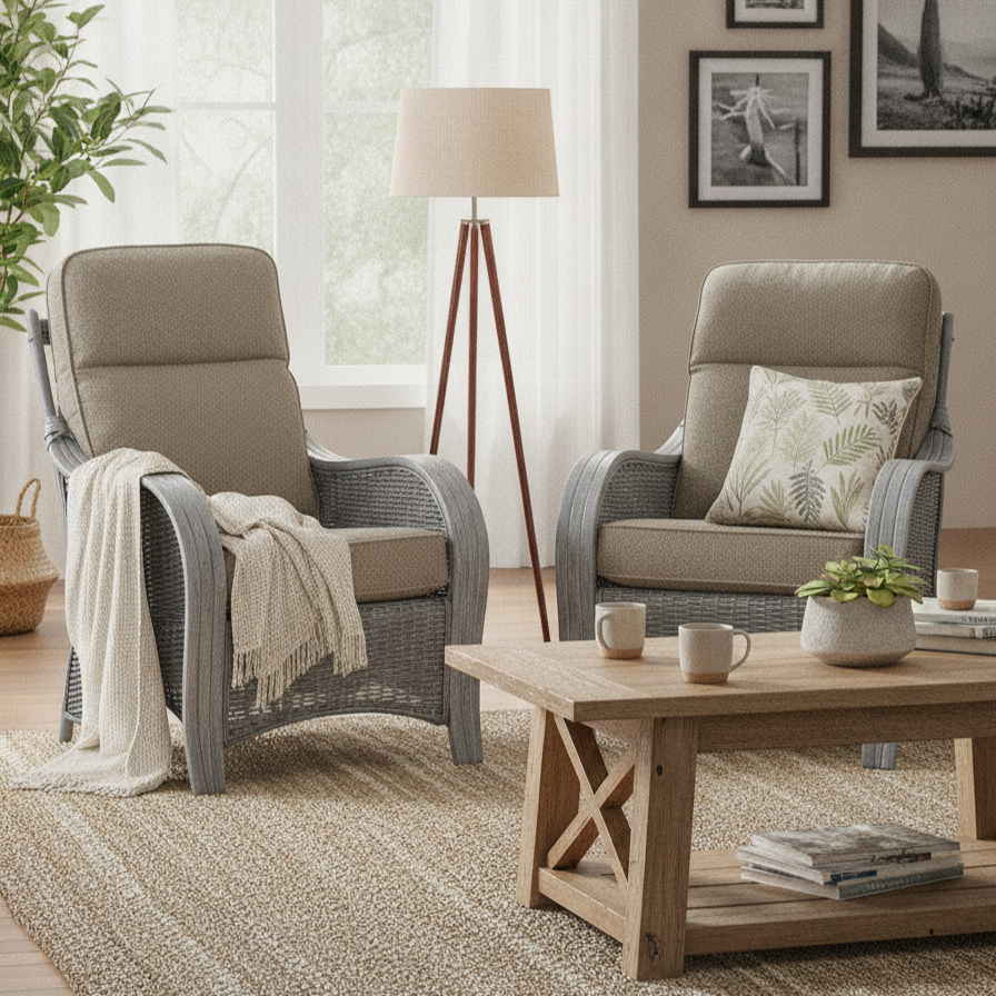 Turin Grey Wash Cane Set of 2 Armchairs in Shadow Grey