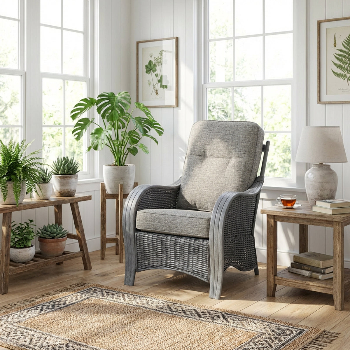Turin Grey & Blush Cane Armchair