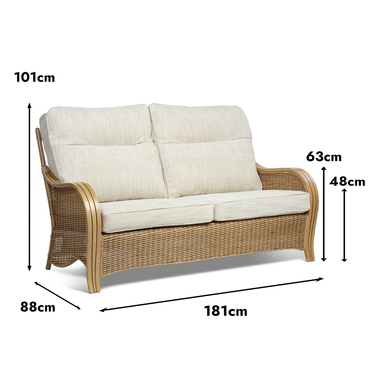 Turin Light Oak Cane 3 Seater Sofa