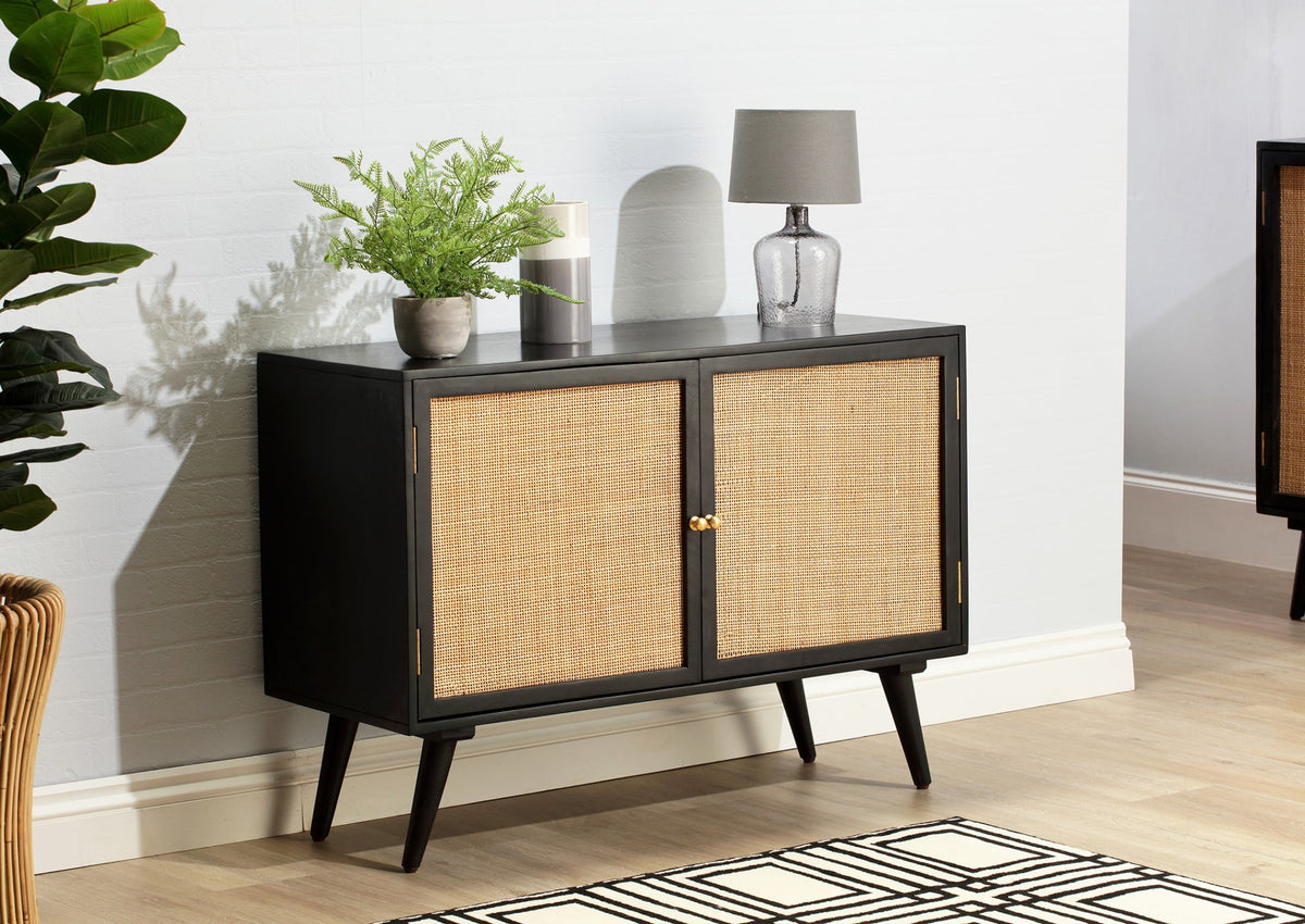 Rattan Mango Wood two door sideboard black web