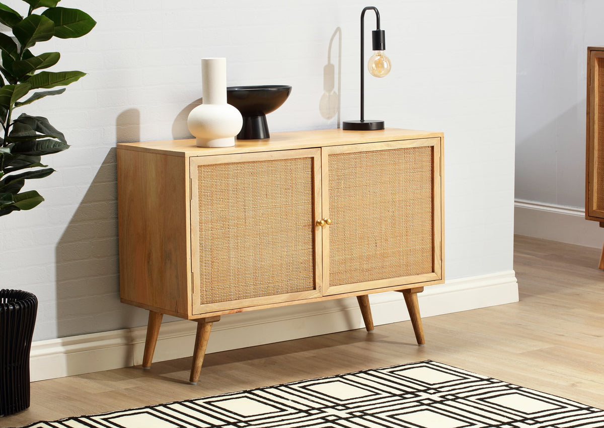 Rattan Mango Wood two door sideboard natural web