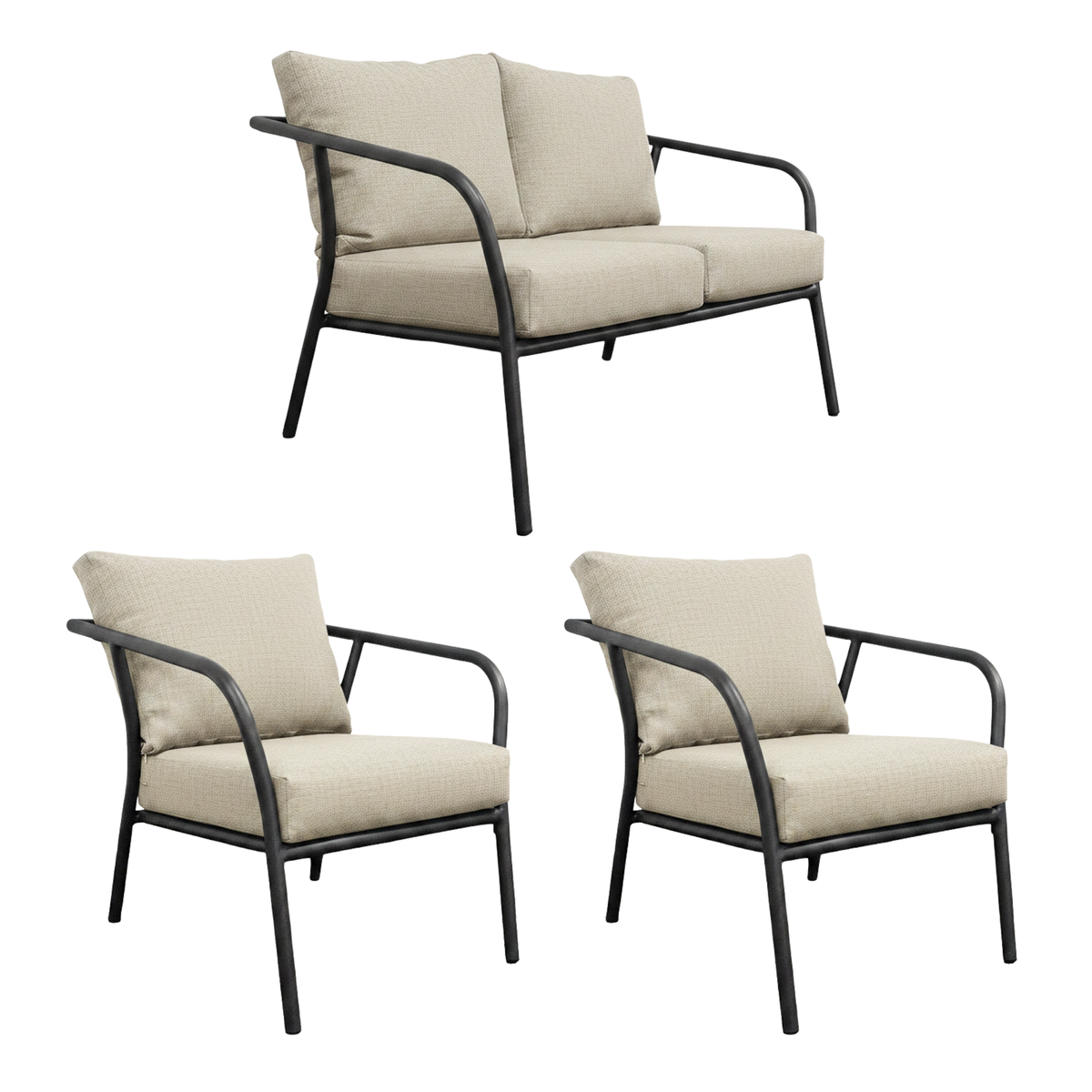 Desser Union 2-Seater & 2 Chairs - 3pc Beige Outdoor Set