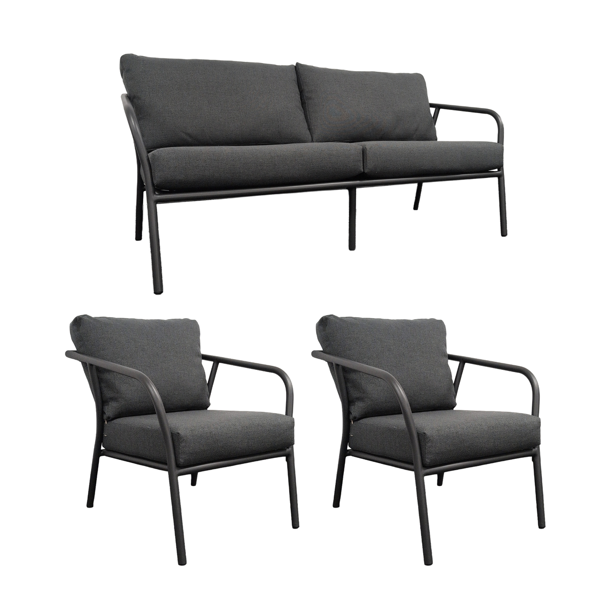 Desser Union 3-Seater & 2 Chairs - 3pc Grey Outdoor Set