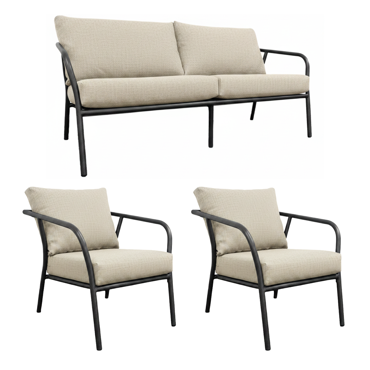 Desser Union 3-Seater & 2 Chairs - 3pc Beige Outdoor Set
