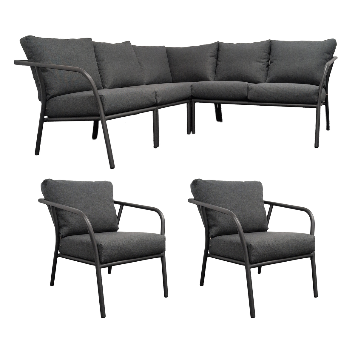 Desser Union Corner Sofa & 2 Chairs - 3pc Grey Outdoor Corner Set