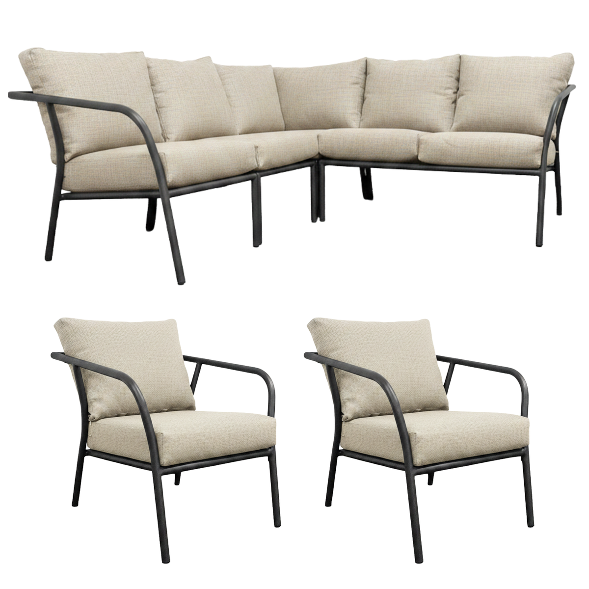 Desser Union Corner Sofa & 2 Chairs - 3pc Beige Outdoor Corner Set