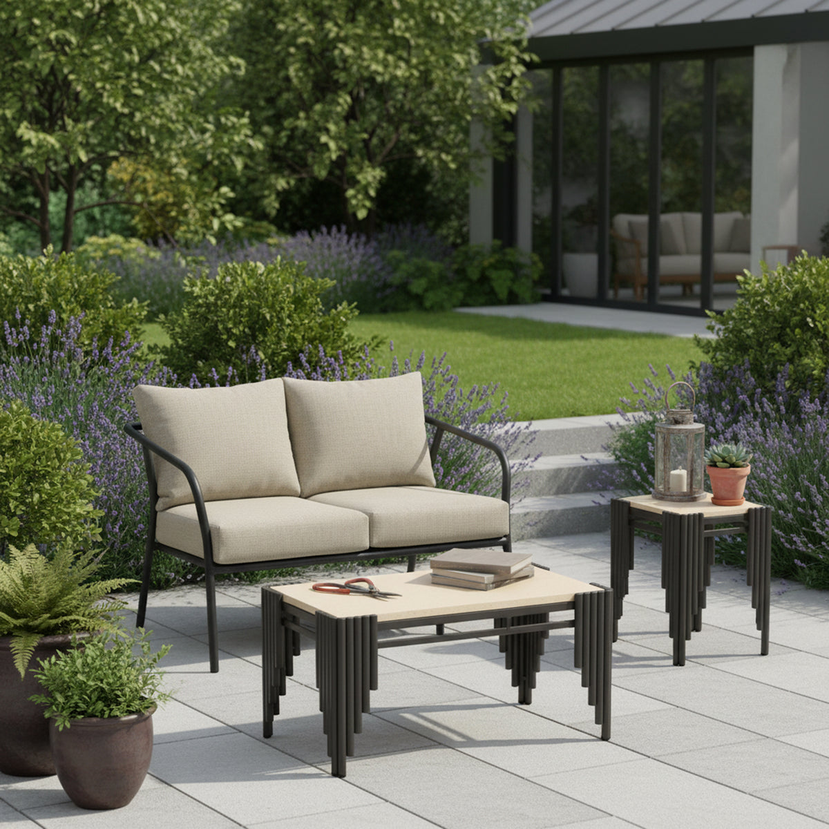 Desser Union 2-Seater Outdoor Sofa - Beige Outdoor Lounge Sofa