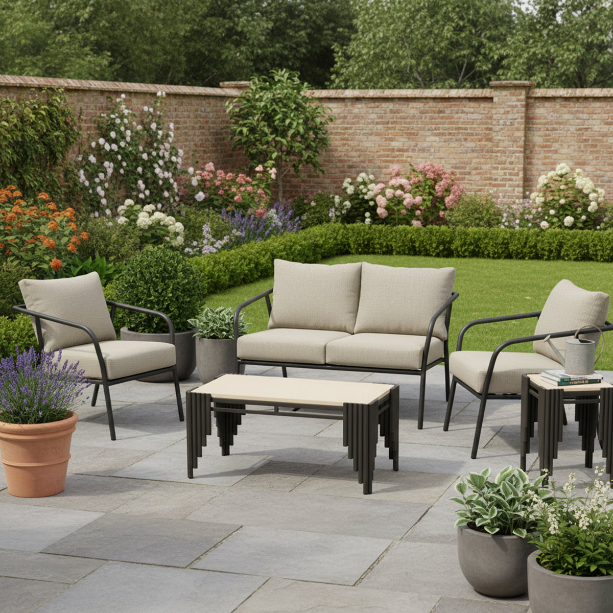 Desser Union 2-Seater & 2 Chairs - 3pc Beige Outdoor Set