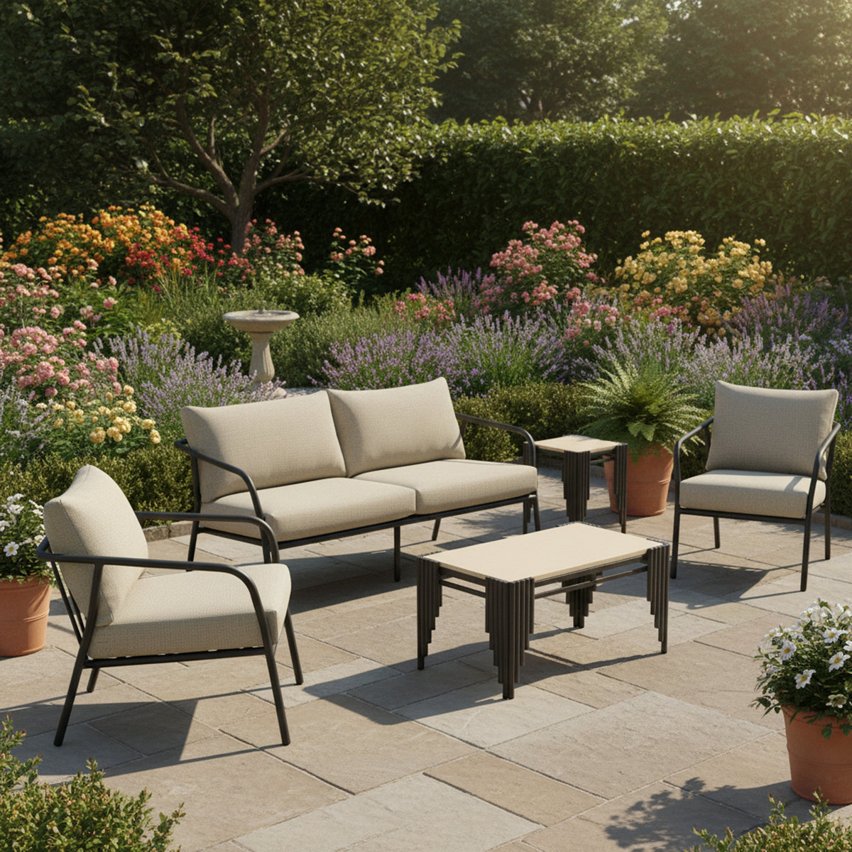 Desser Union 3-Seater & 2 Chairs - 3pc Beige Outdoor Set