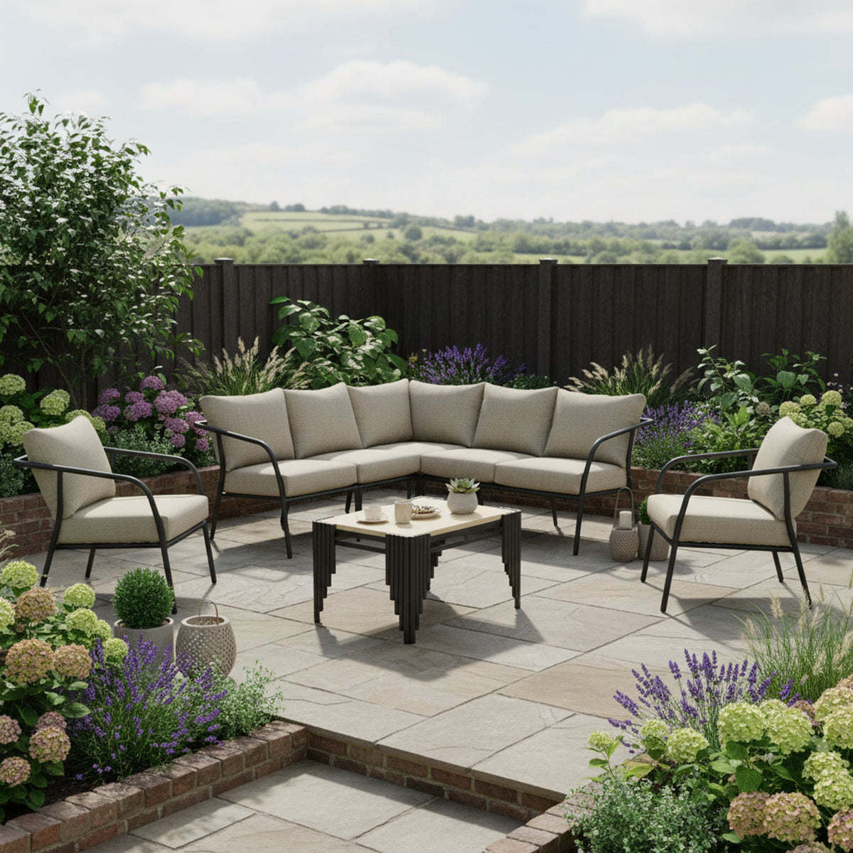 Desser Union Corner Sofa & 2 Chairs - 3pc Beige Outdoor Corner Set