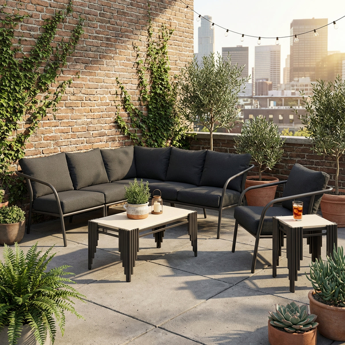 Desser Union Corner Sofa & 2 Chairs - 3pc Grey Outdoor Corner Set