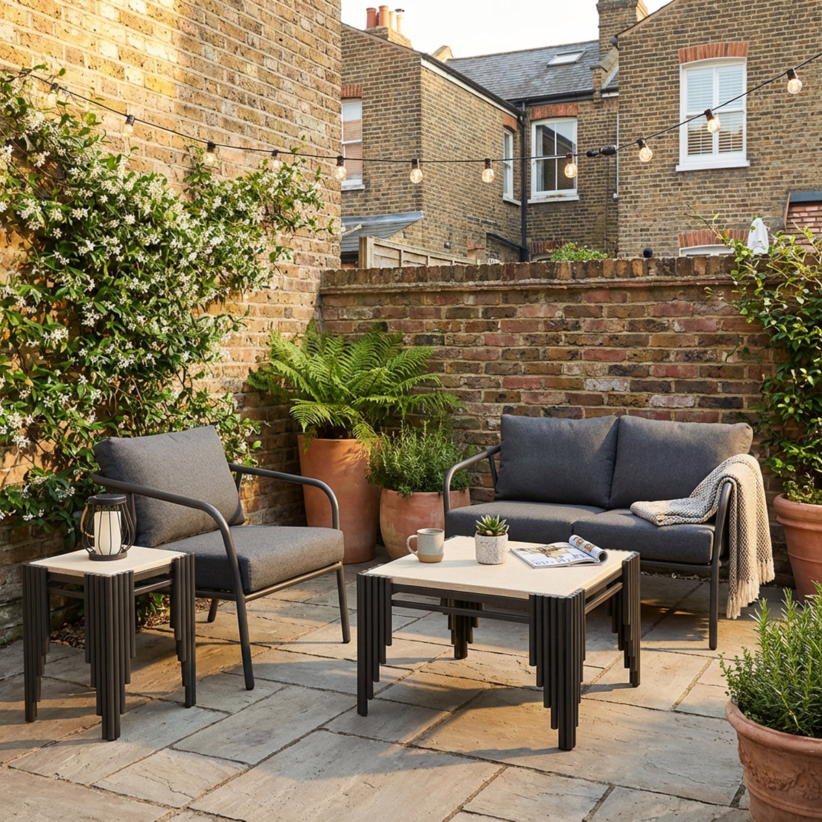 Desser Union 2-Seater & 2 Chairs - 3pc Grey Outdoor Set