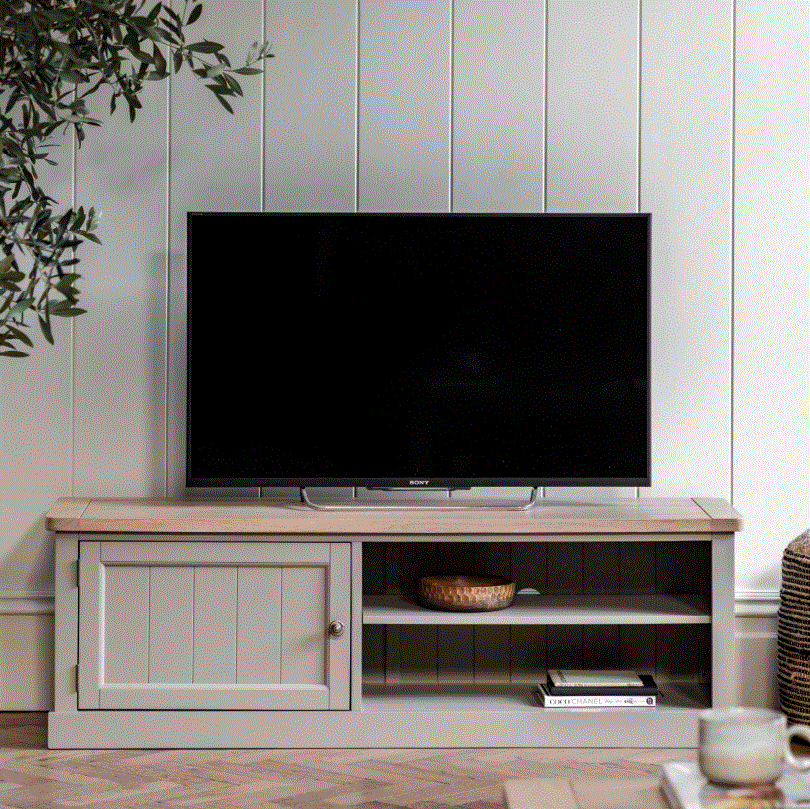 Elden Light Grey Media TV Unit with Wooden Top