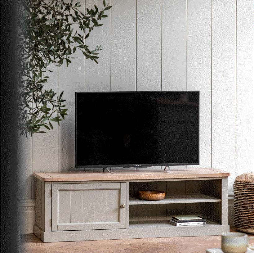 Elden Light Grey Media TV Unit with Wooden Top