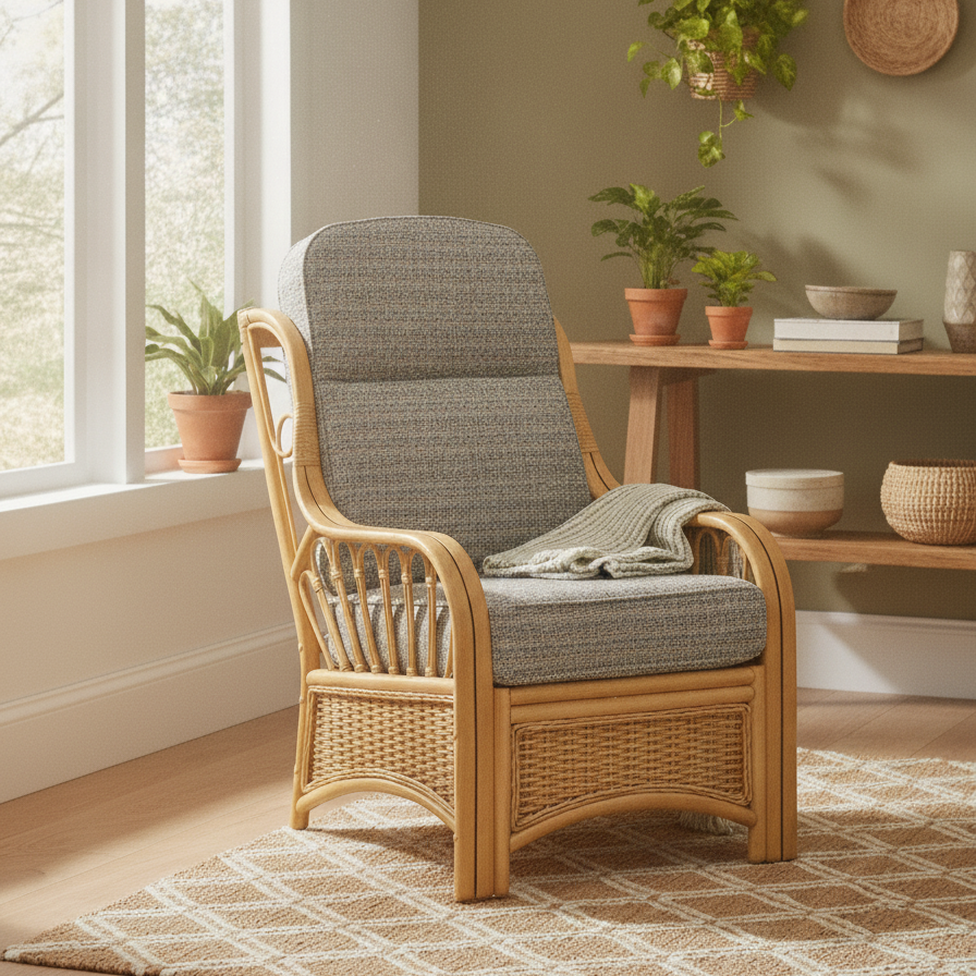 Vale Light Oak Armchair in Blush Tweed