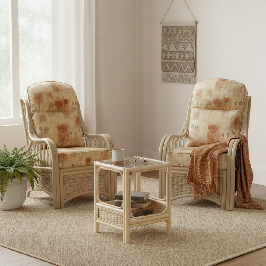Vale Naturalwash 2 Armchairs in Monet with Lamp Table
