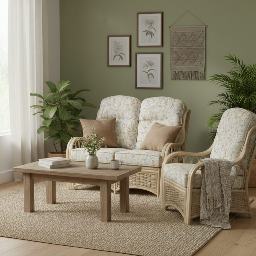 Vale Naturalwash 2 Seater and Armchair in Mulberry