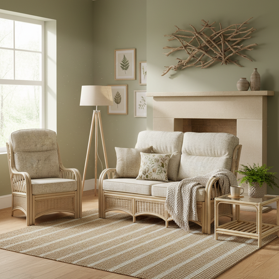 Vale Naturalwash 3 Seat Sofa & Armchair in Athena Plain with Coffee Table