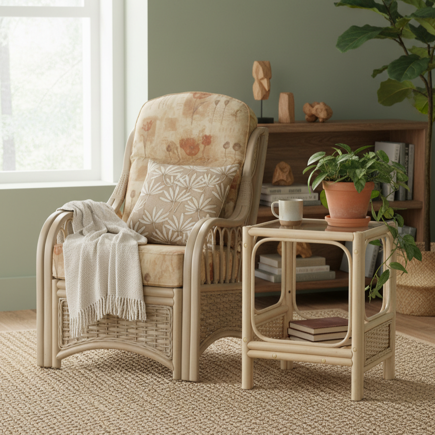 Vale Naturalwash 2 Armchairs in Monet with Lamp Table