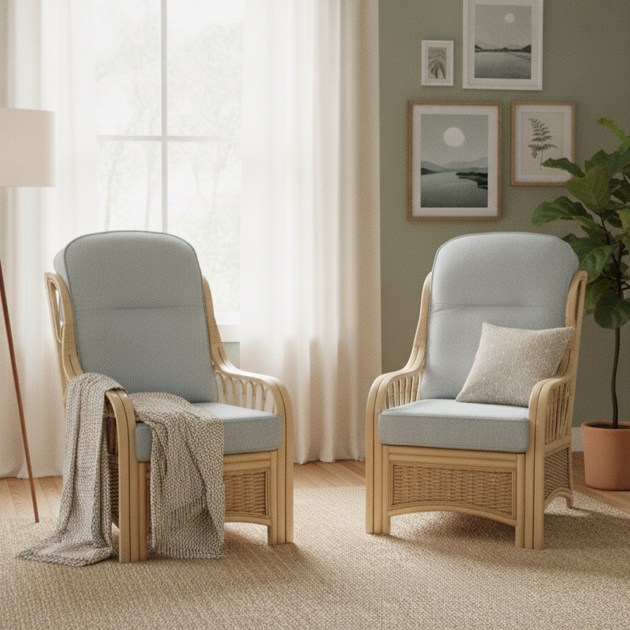 Vale Natural Wash Set of 2 Armchairs in Texture Blue