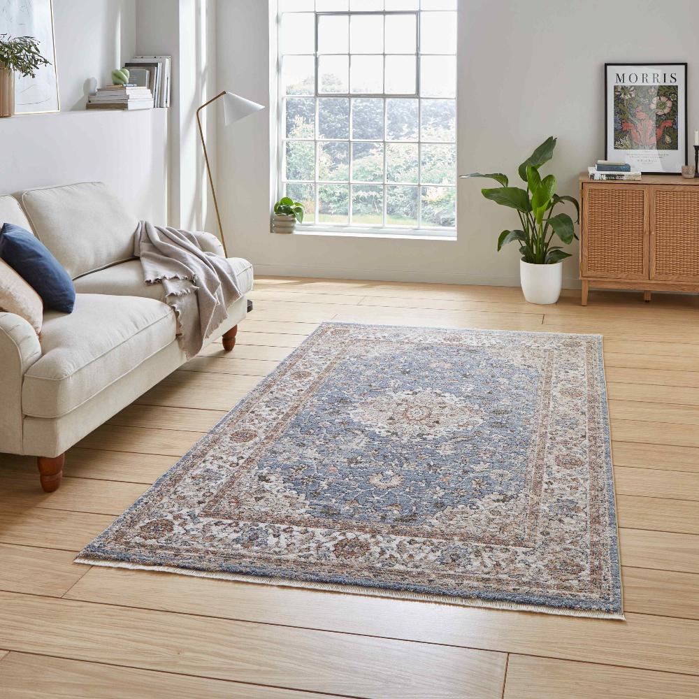edwardian tufted rug in blue 4 sizes available