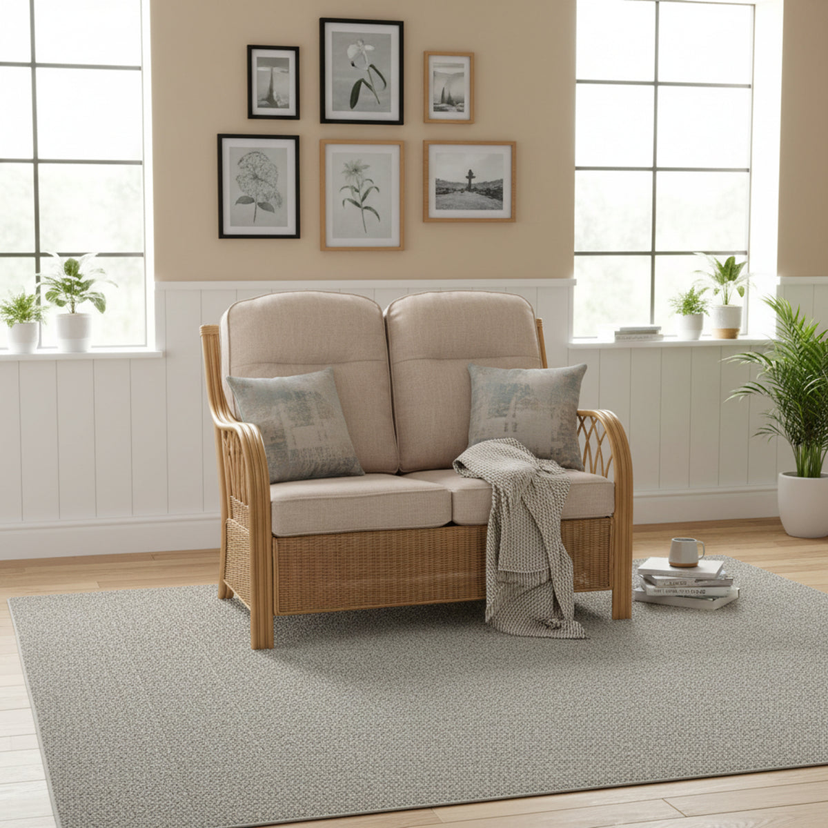 Viola Light Oak 2-Seater Rattan Sofa