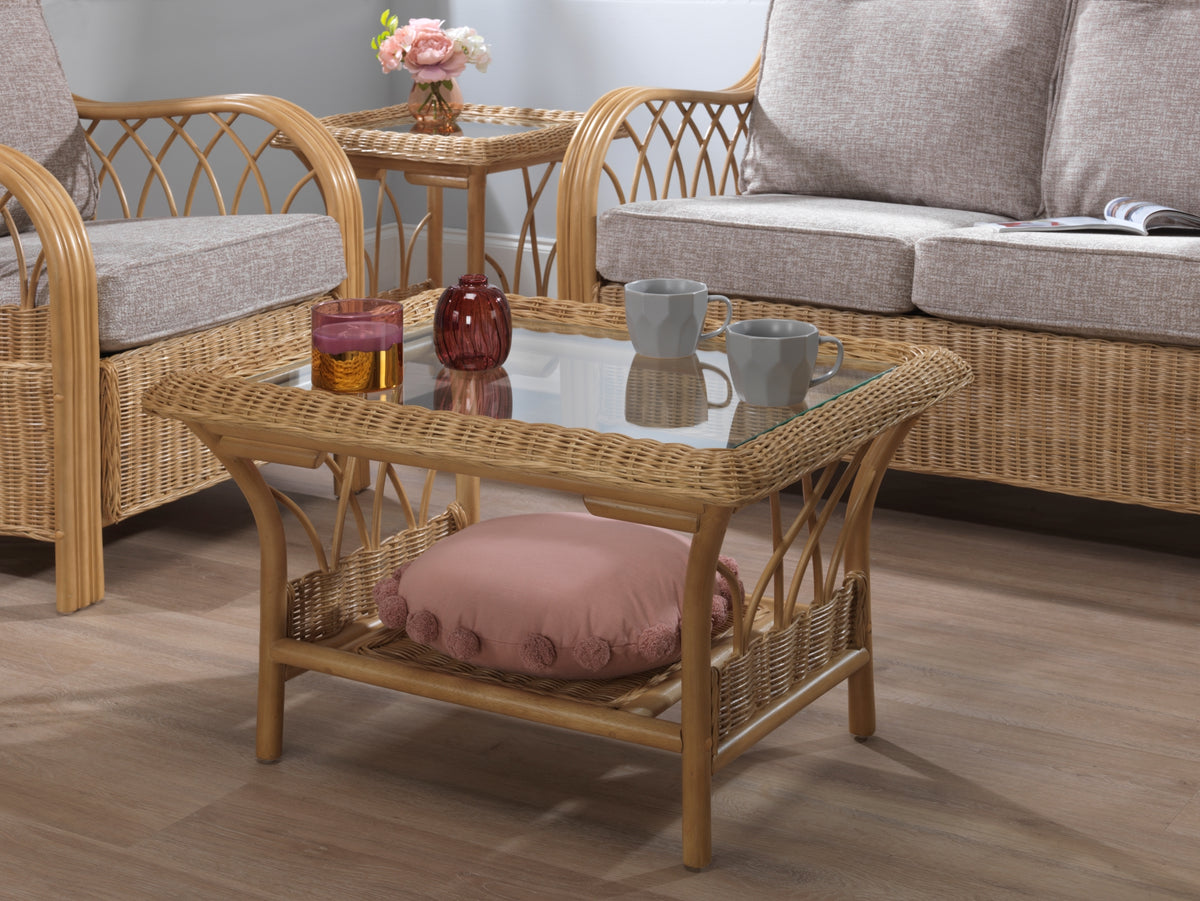 Viola Light Oak Cane Coffee Table