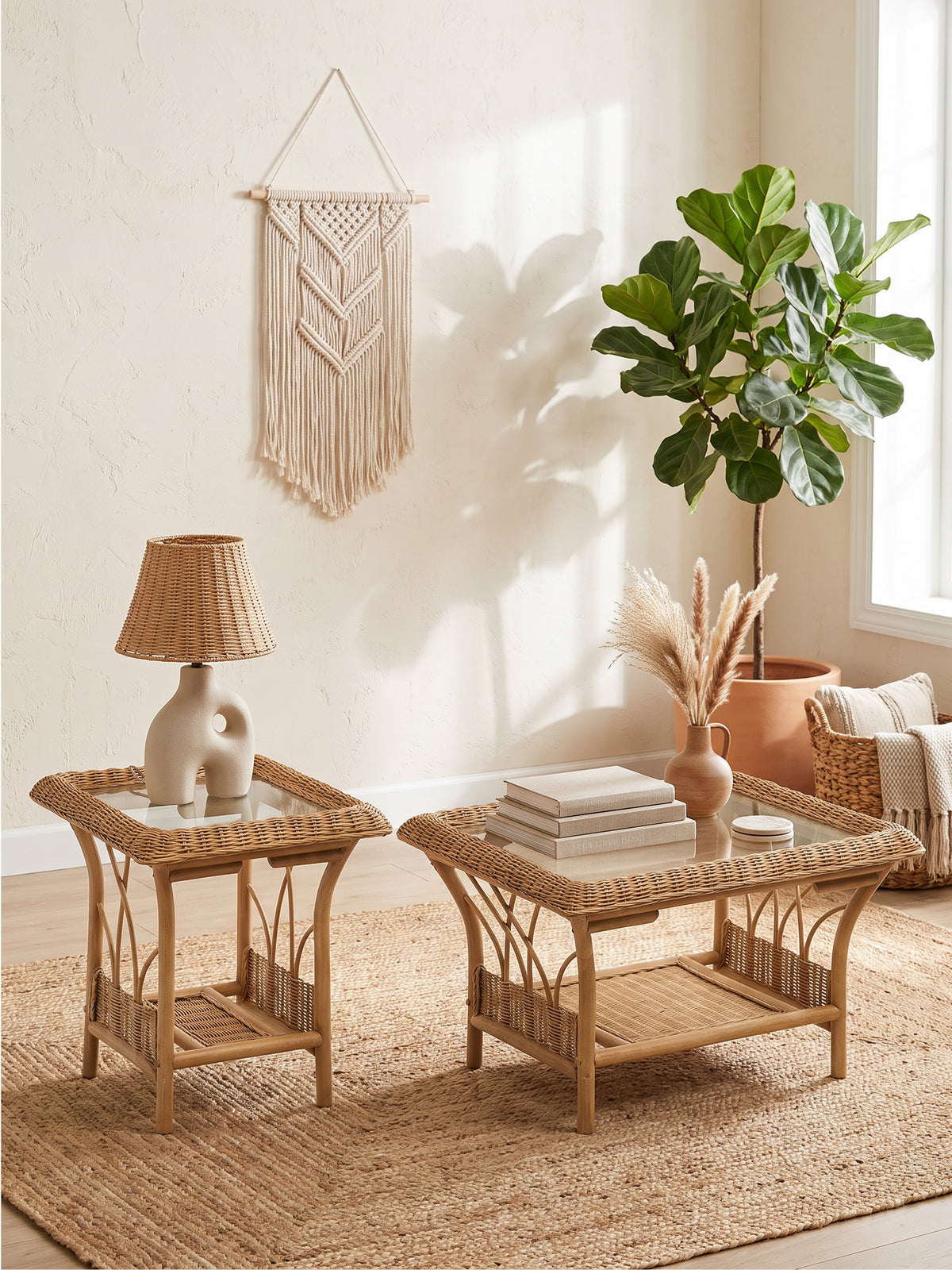 Desser Viola Light Oak Cane Lamp Table