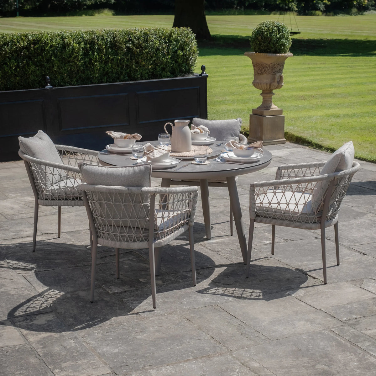 Vitavia 4 Seat Round Dining Set With Lazy Susan - Cool Linen