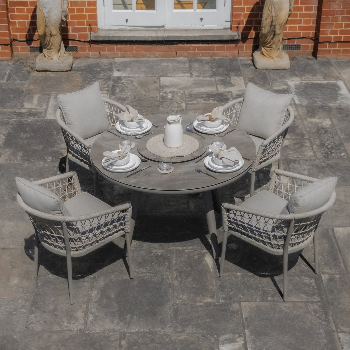 Vitavia 4 Seat Round Dining Set With Lazy Susan - Cool Linen