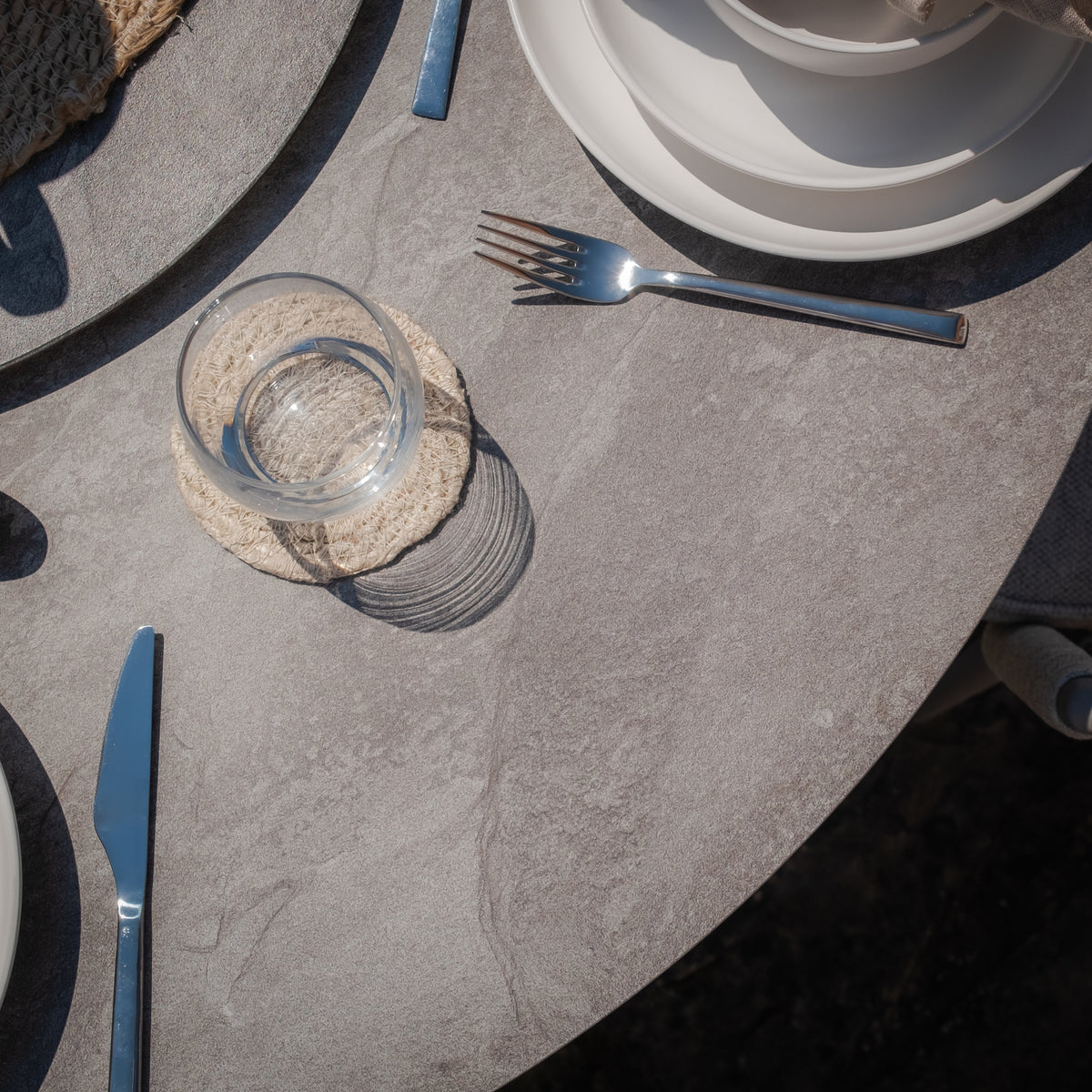 Vitavia 4 Seat Round Dining Set With Lazy Susan - Cool Linen
