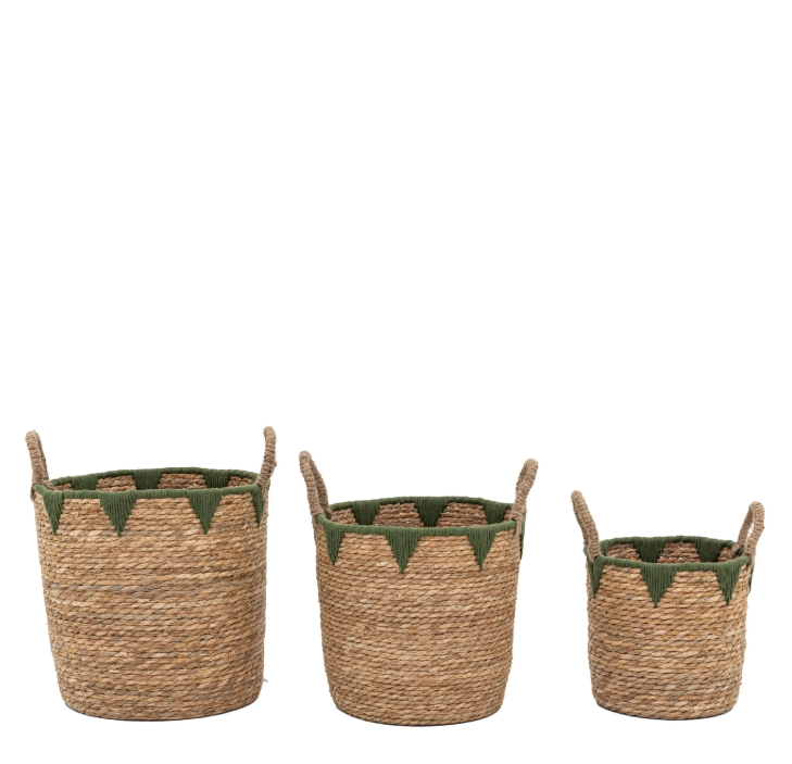 Vitero Baskets Natural & Green Set of 3