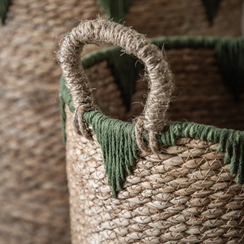 Vitero Baskets Natural & Green Set of 3