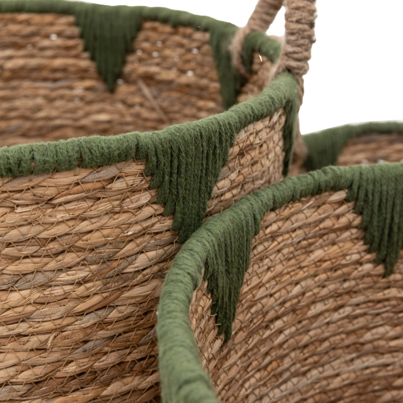 Vitero Baskets Natural & Green Set of 3