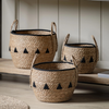 Vitero Baskets in Natural & Black Set of 3