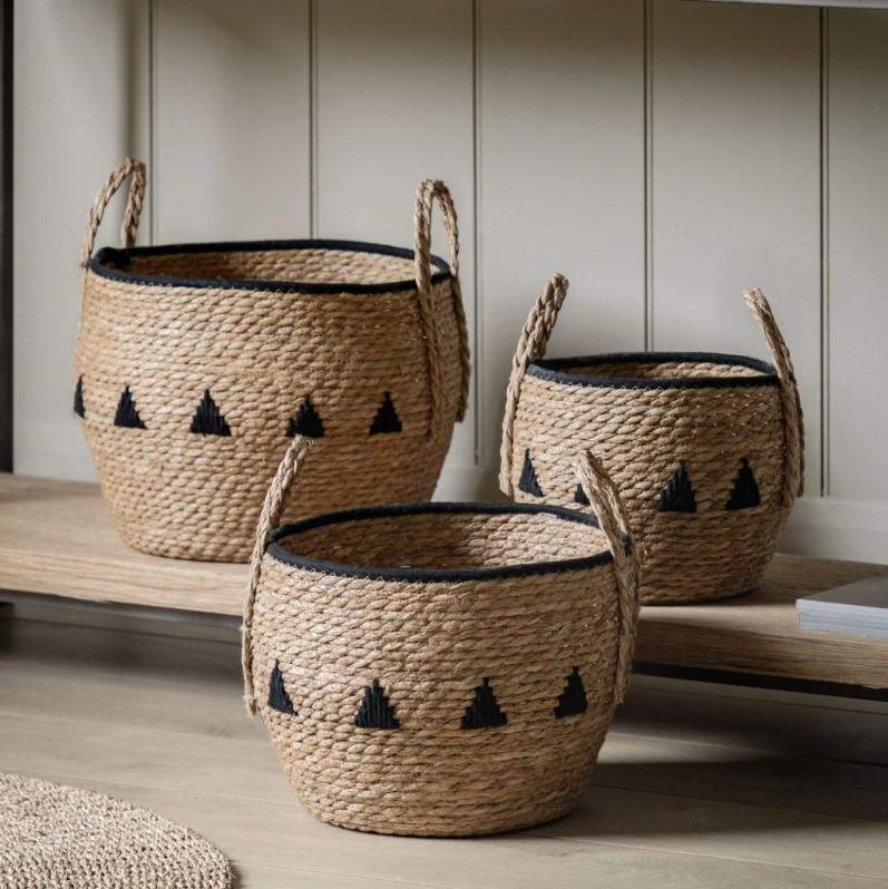 Vitero Baskets in Natural & Black Set of 3