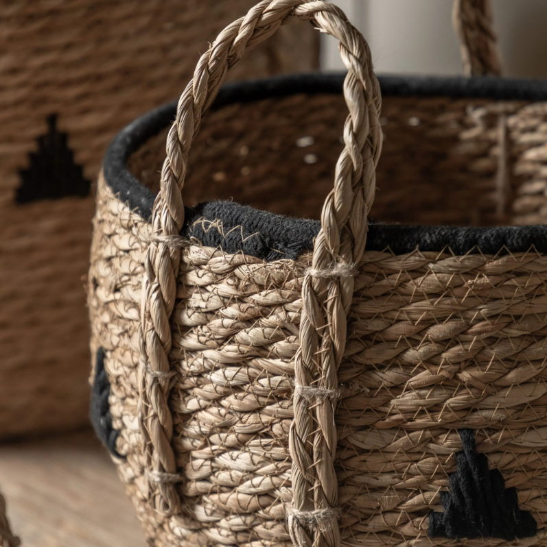 Vitero Baskets in Natural & Black Set of 3
