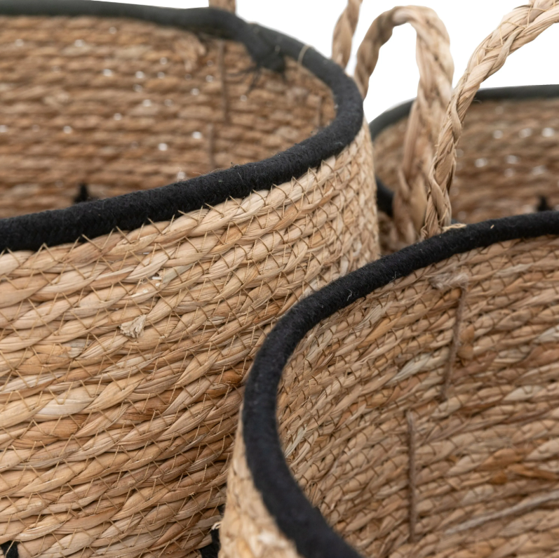 Vitero Baskets in Natural & Black Set of 3