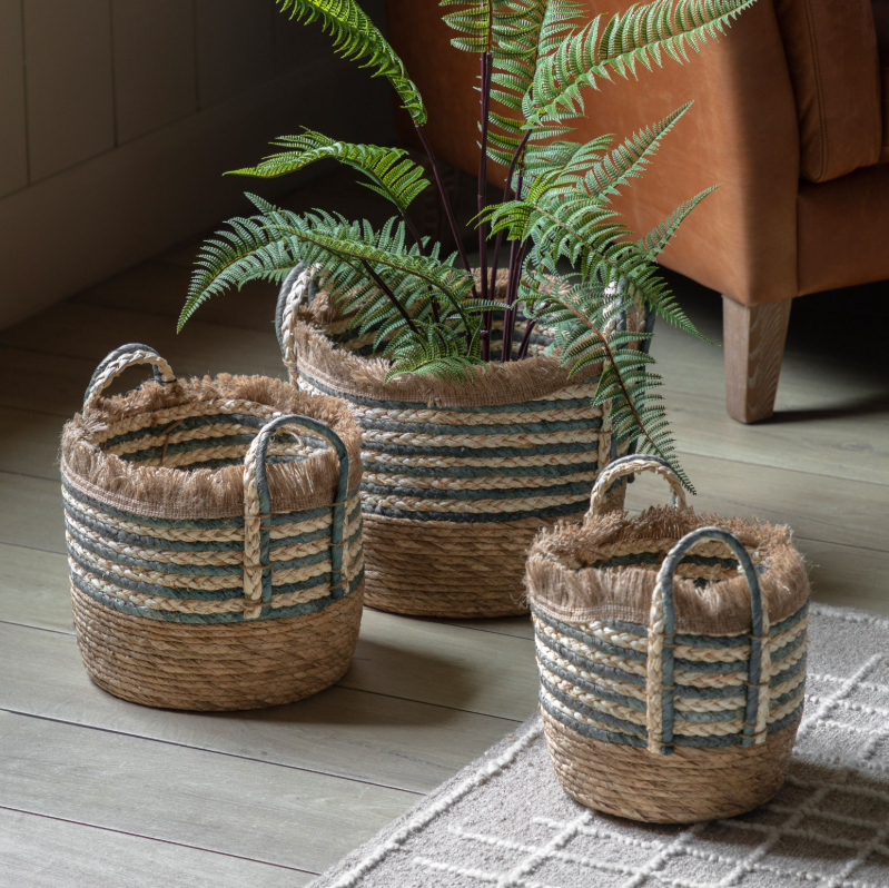 Vitero Fringed Woven Basket Stripe Set of 3